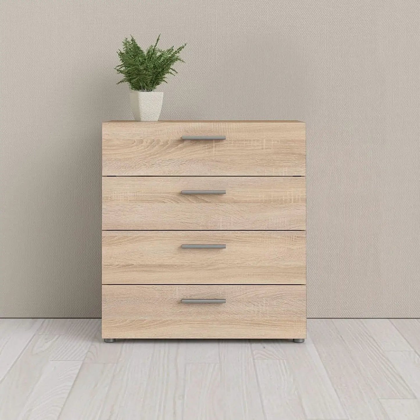Oak Structure Four Drawer Chest With Silver Bar Handles from PriceLows™