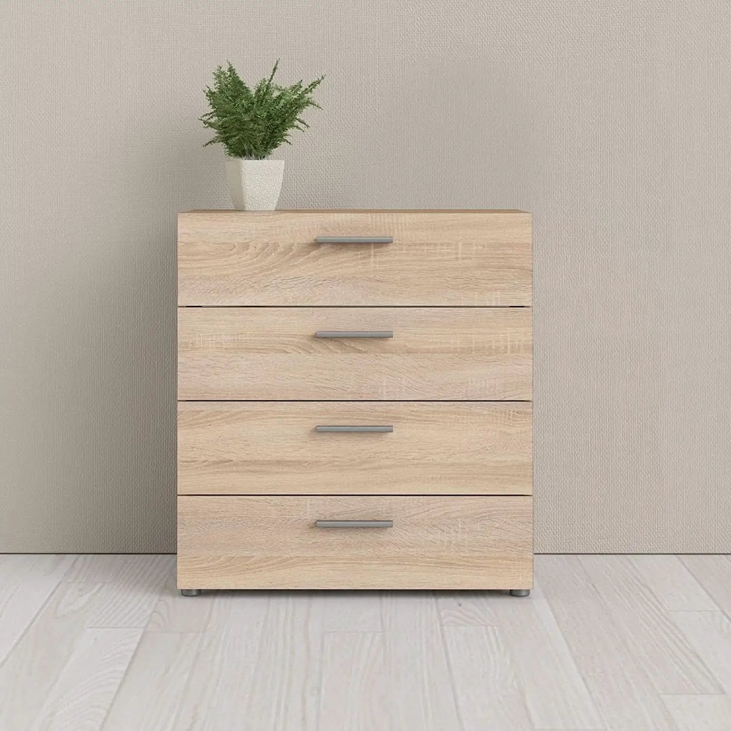 Oak Structure Four Drawer Chest With Silver Bar Handles from PriceLows™