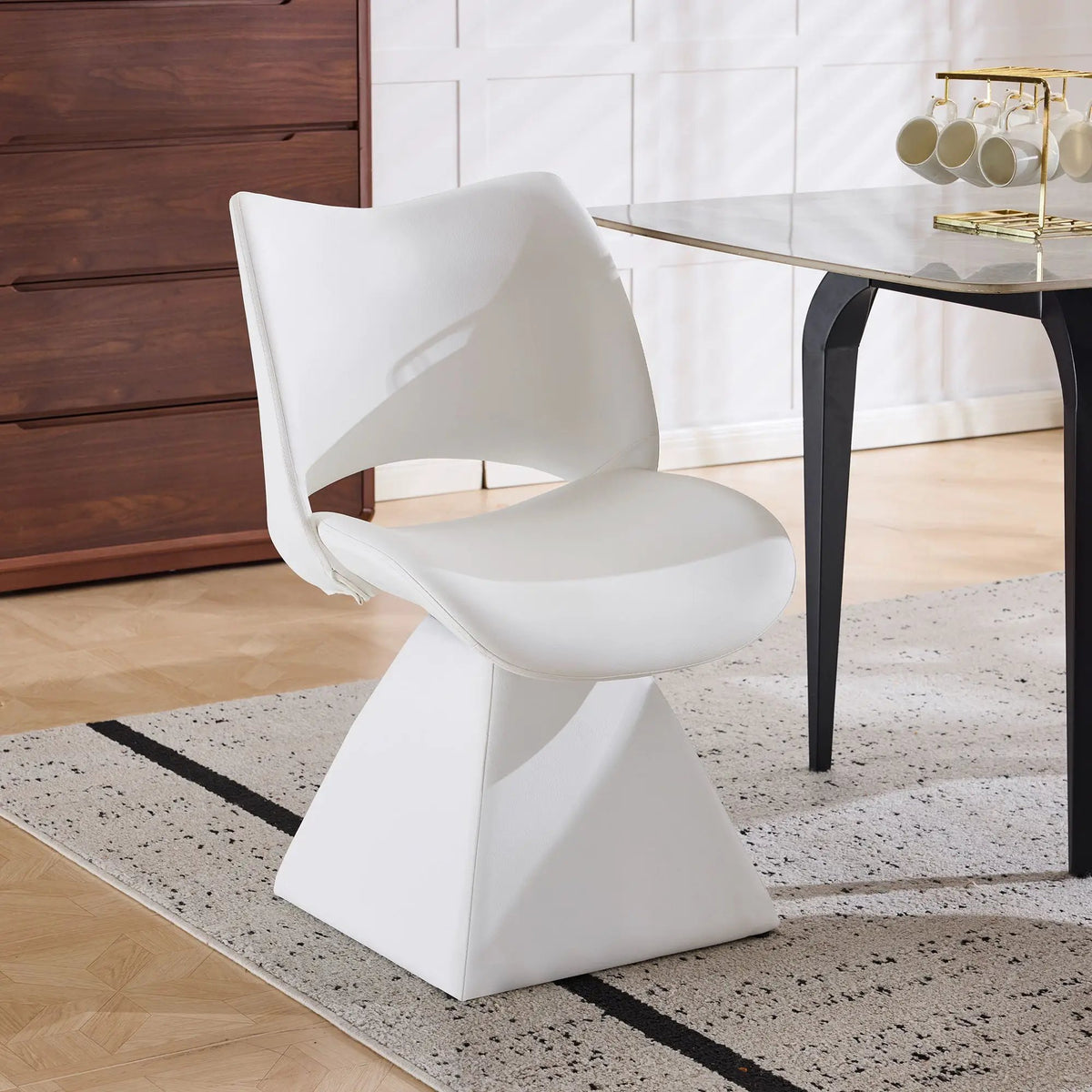 Modern Swivel Dining Chair | High Back | Faux Leather | Black