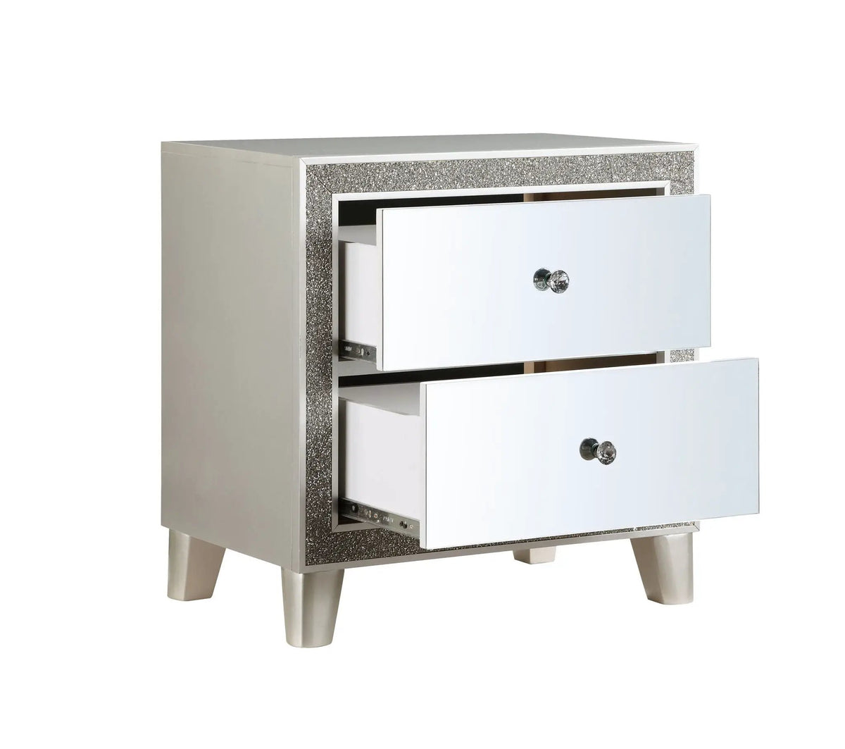 Sliverfluff Mirrored Nightstand | Champagne Finish | Two Drawers | Felt-Lined Top Drawer