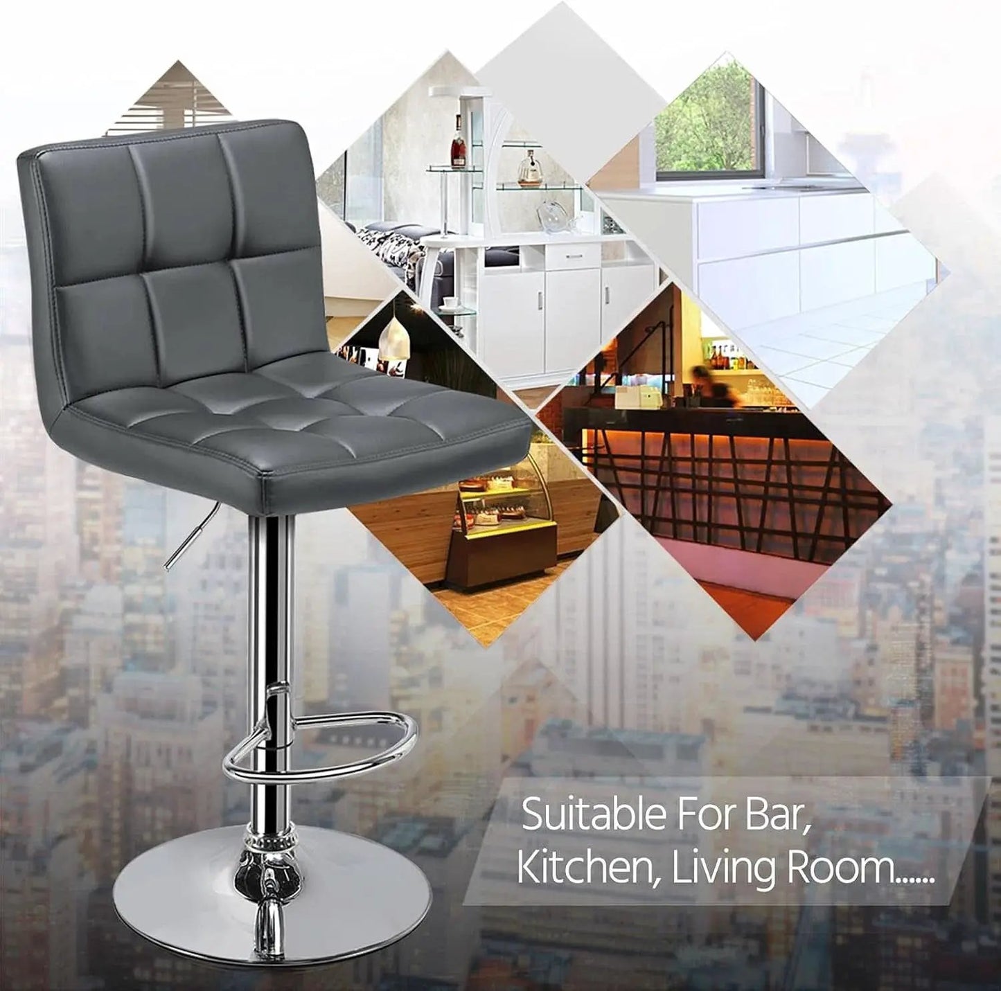 Bar Stools Set of 2, PU Leather Swivel Backrest, Gray from PriceLows™