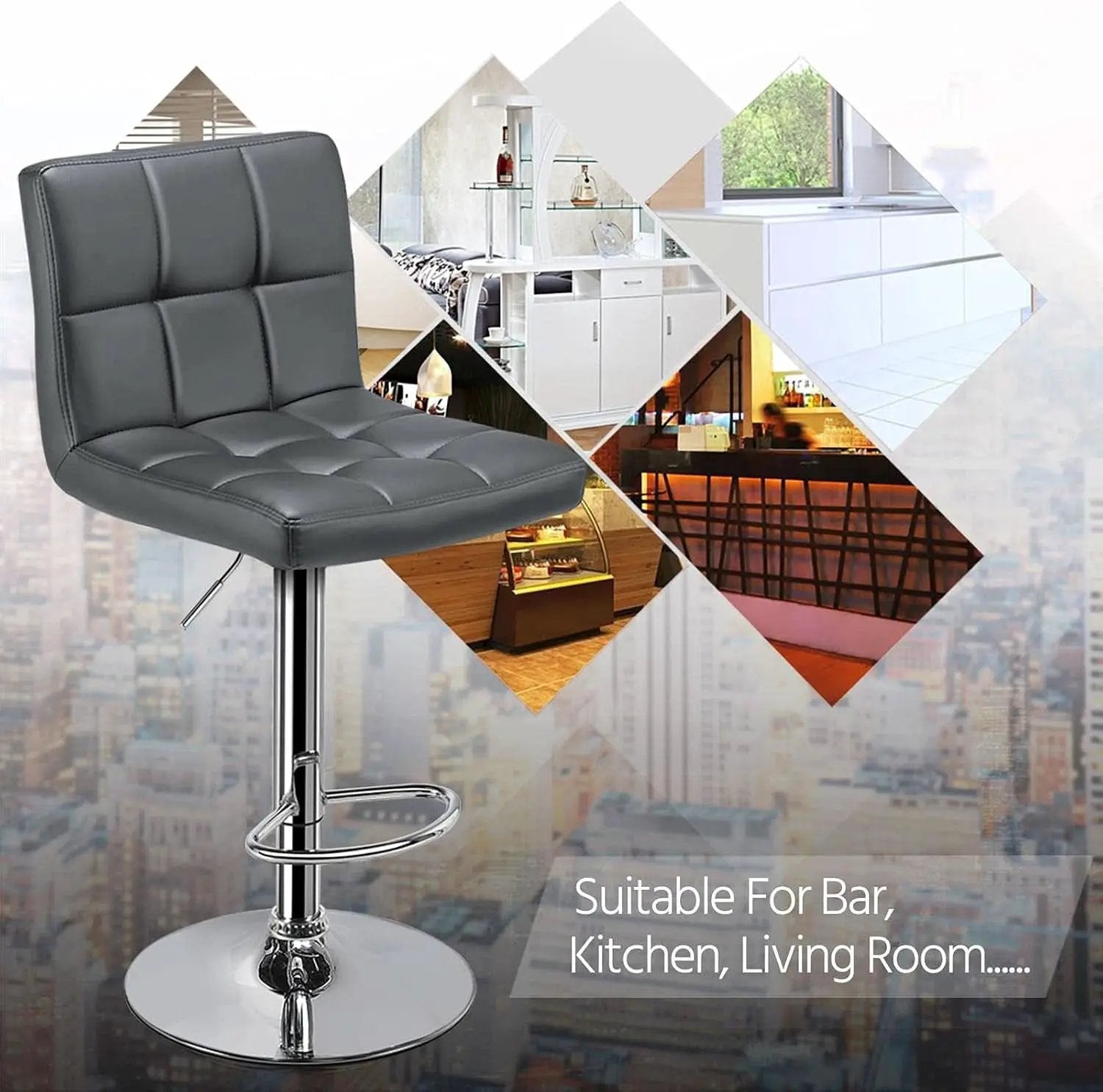 Bar Stools Set of 2, PU Leather Swivel Backrest, Gray from PriceLows™