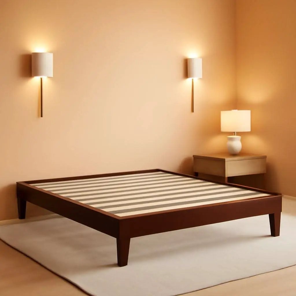 Queen Platform Bed Frame Dark Walnut Underbed Storage from PriceLows™