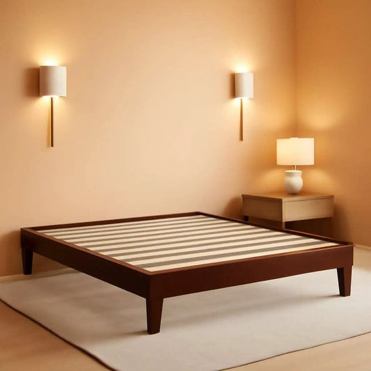 Queen Platform Bed Frame Dark Walnut Underbed Storage from PriceLows™