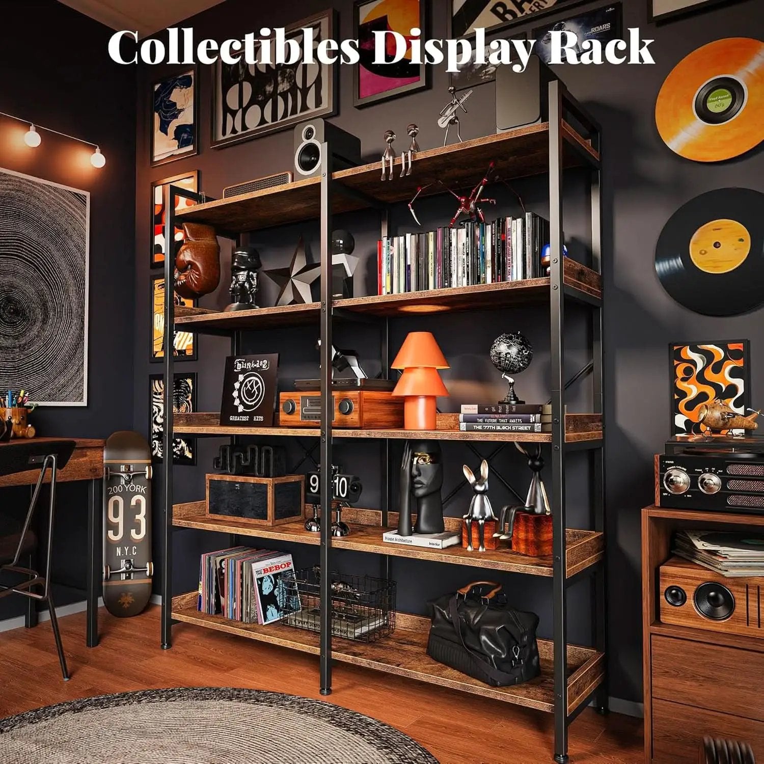 Rustic Brown 5 Tier Bookcase With Raised Edges For Living Room from PriceLows™