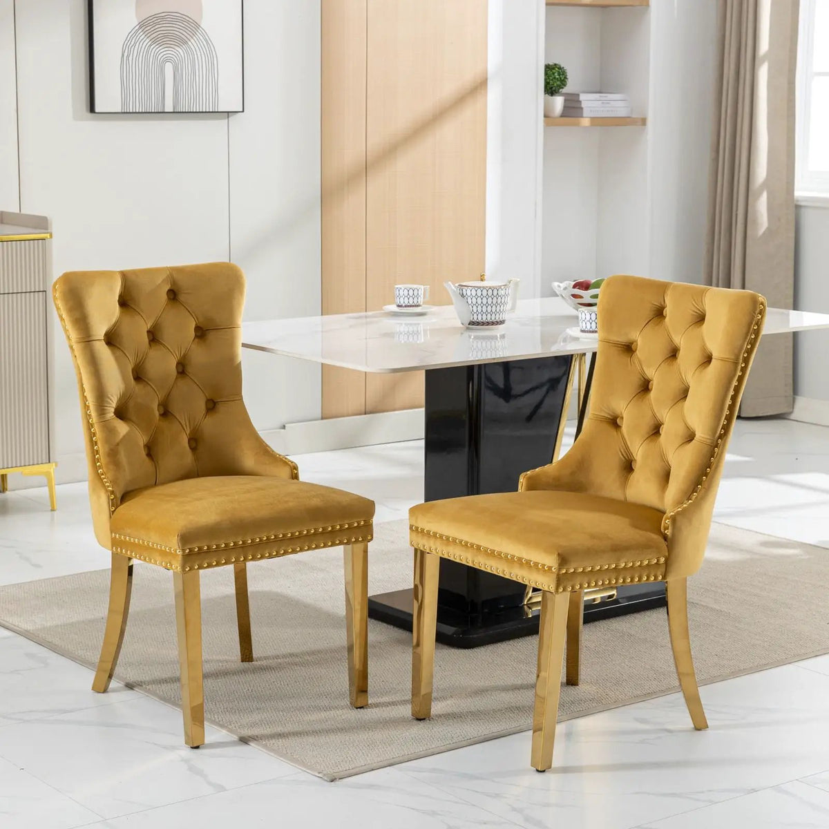 Dining Chair | Tufted Upholstery | Solid Wood Frame | Set Of 2
