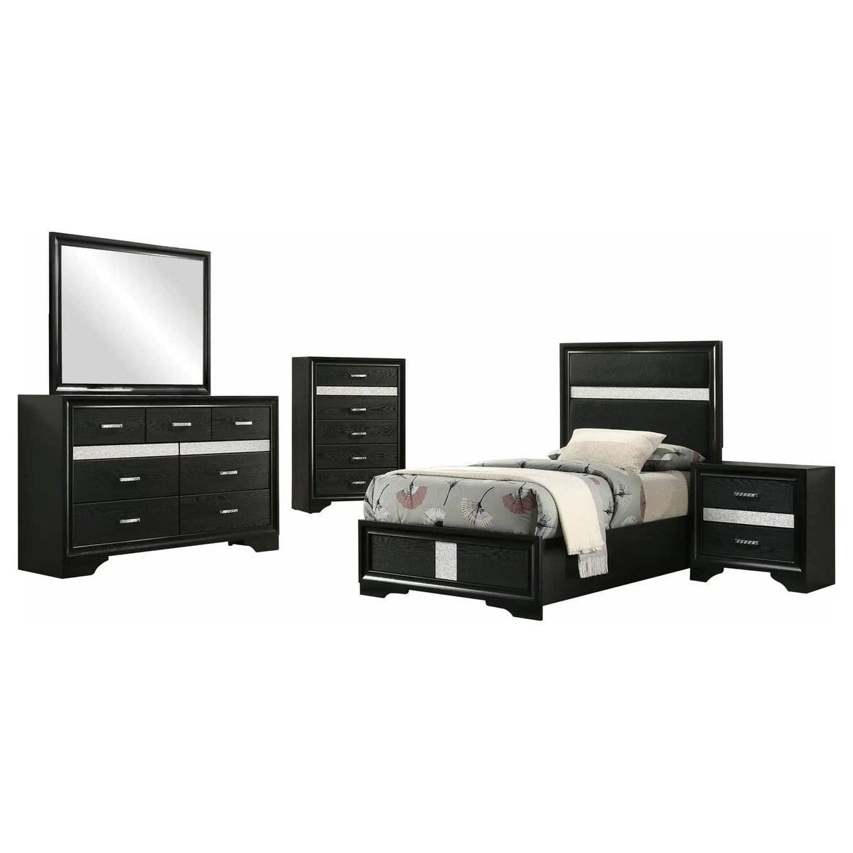 Miranda 5-piece Twin Bedroom Set (Style 2) | 5-Piece Set | Bedroom Furniture | Black
