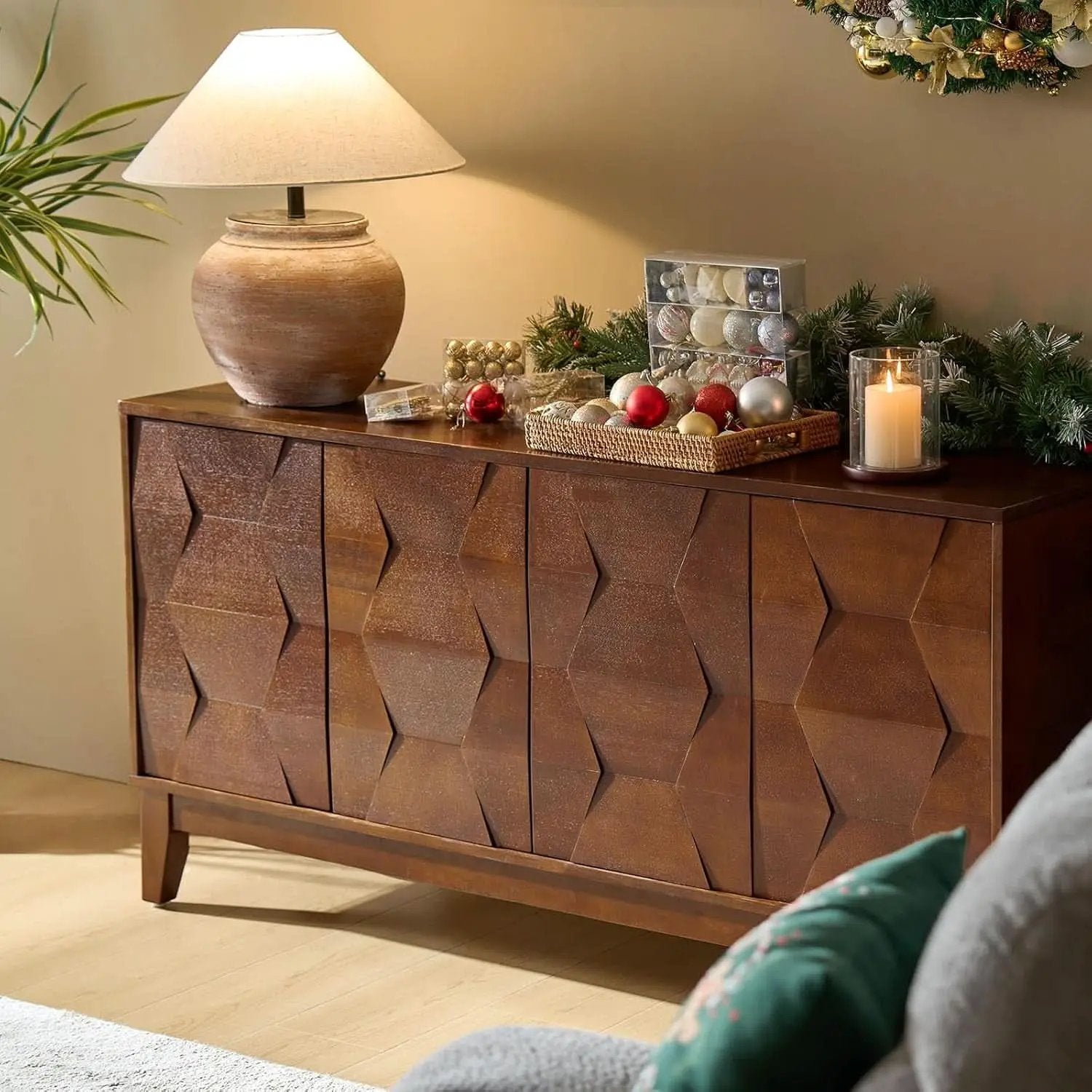 Walnut Mid Century Sideboard Buffet With Solid Wood Legs from PriceLows™