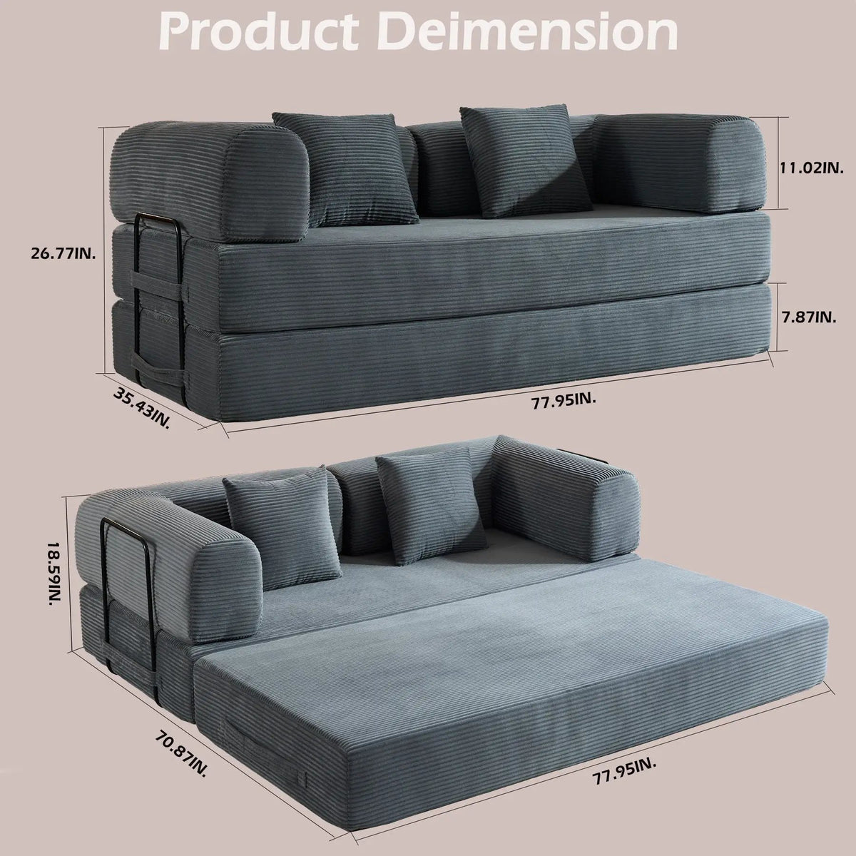 Convertible Sleeper Sofa Bed | 35D High Density Foam | 4 In 1 Design