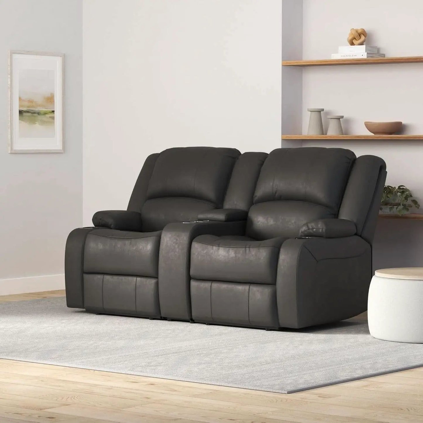 67 Inch Powered Wall Hugger Recliner Sofa Gunmetal Fabric from PriceLows™