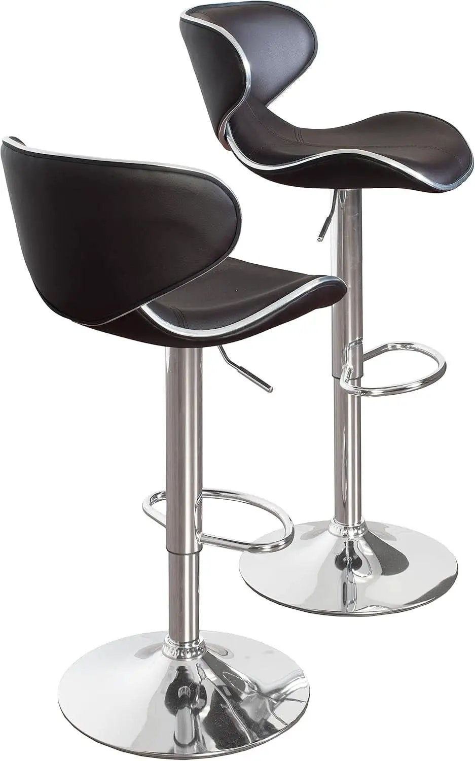 Two Brown Airlift Swivel Barstools With Chrome Base Adjustable Height 360 Degree Rotation from PriceLows™