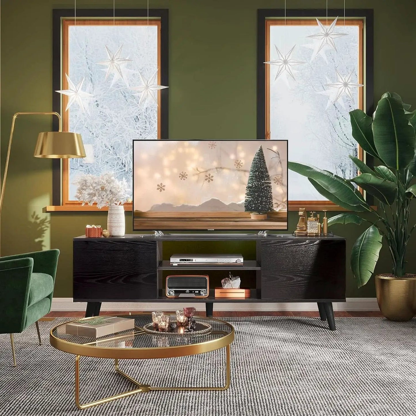 TV Stand 55 To 60 Inch With Storage Cabinets Sturdy from PriceLows™