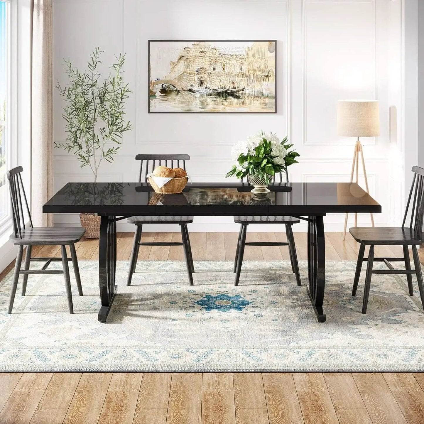 Black 63 Inch Rectangular Dining Table With Thickened Top from PriceLows™