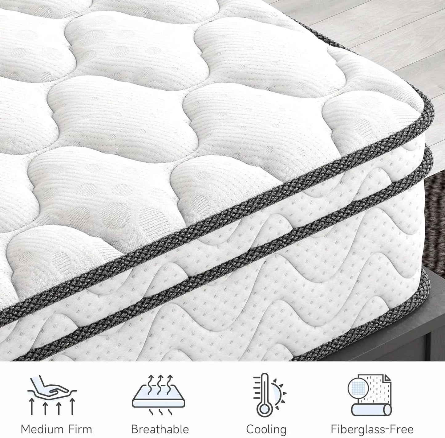 Twin Size Mattress 12Inch Fiberglass Free Memory Foam Hybrid from PriceLows™