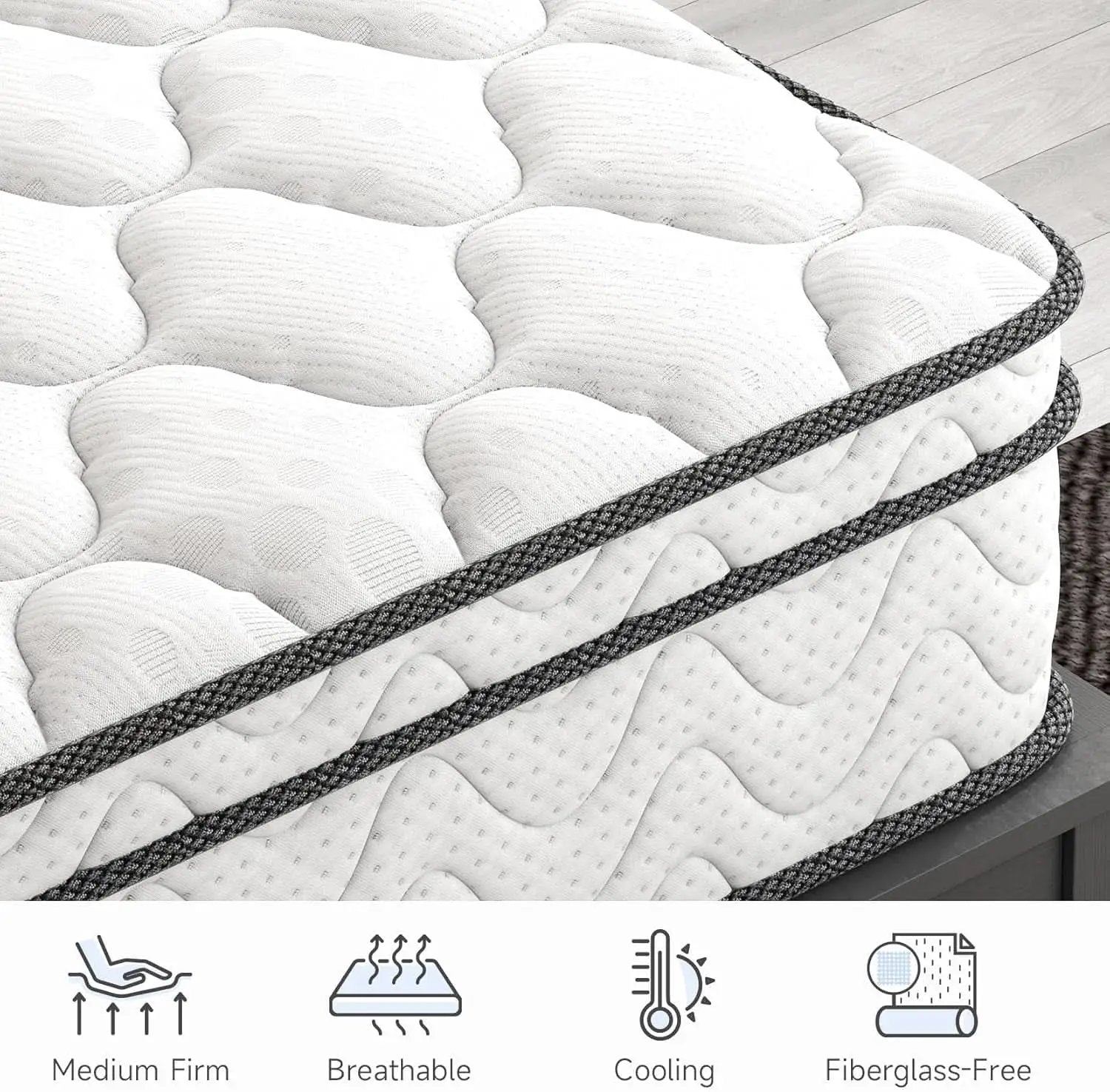 Twin Size Mattress 12Inch Fiberglass Free Memory Foam Hybrid from PriceLows™