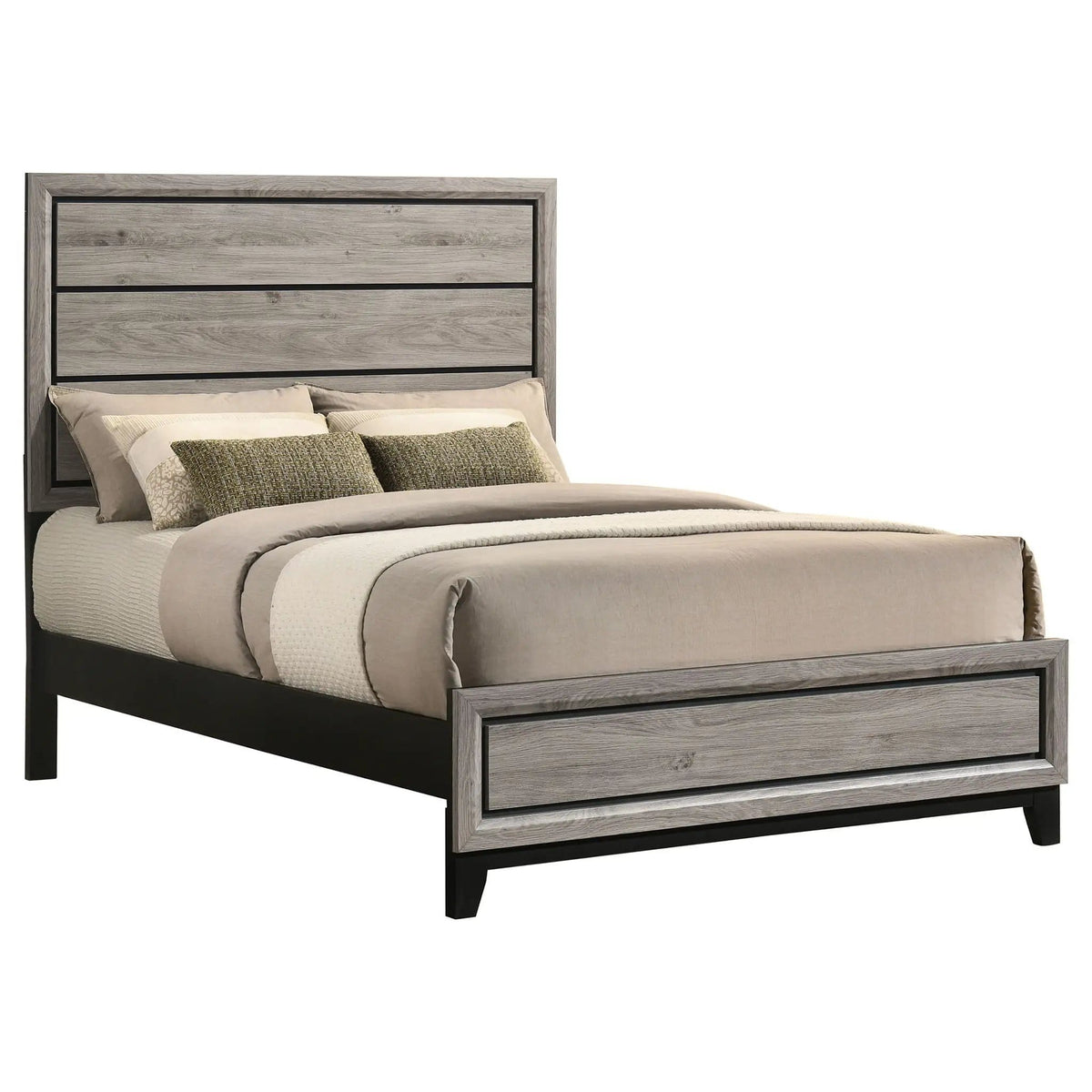 Valen Wood Full Panel Bed Light | 57.25 x 78.75 x 56.25 in | Rubberwood & Engineered Wood | Taupe