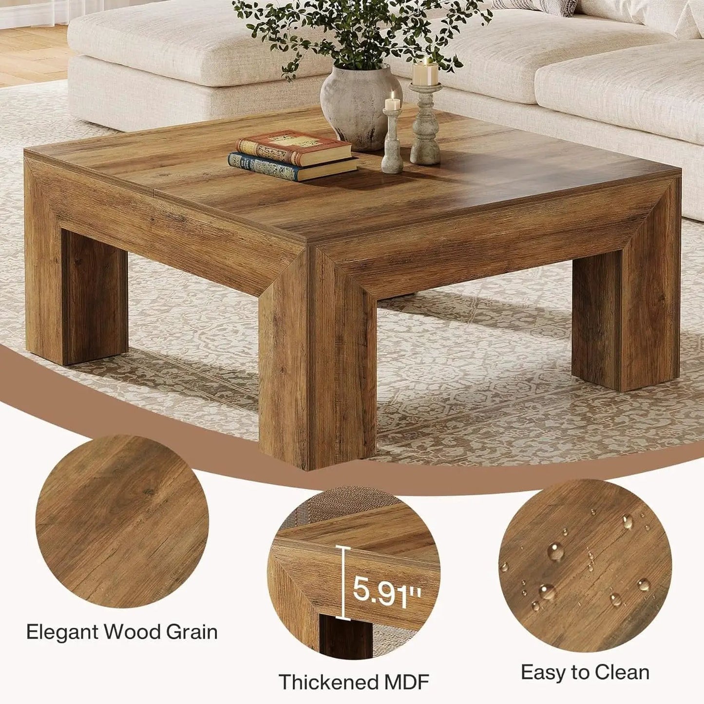 Rectangular Coffee Table ThirtyNine Inches Rustic Brown from PriceLows™