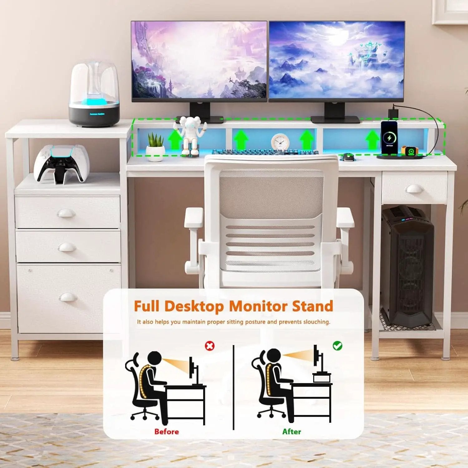 White 60 Inch Computer Desk For Home Office Modern from PriceLows™