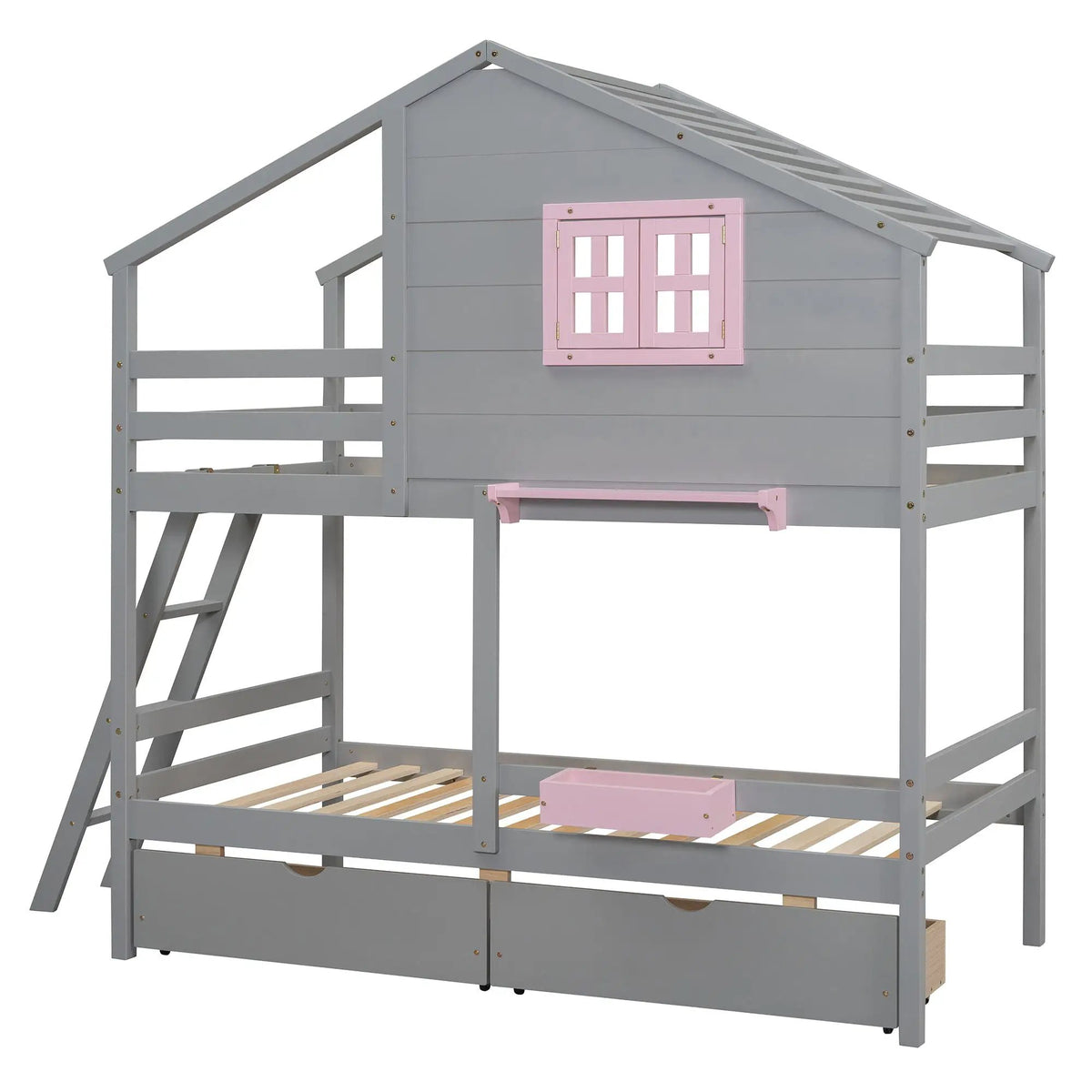 Bunk Bed | Pitched Playhouse Roof | Integrated Storage Drawers