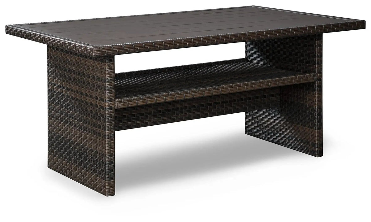 Easy Isle Multi-Use Table | Dark Brown And Beige | All-Weather Resin Wicker | Rust-Free Aluminum Frame