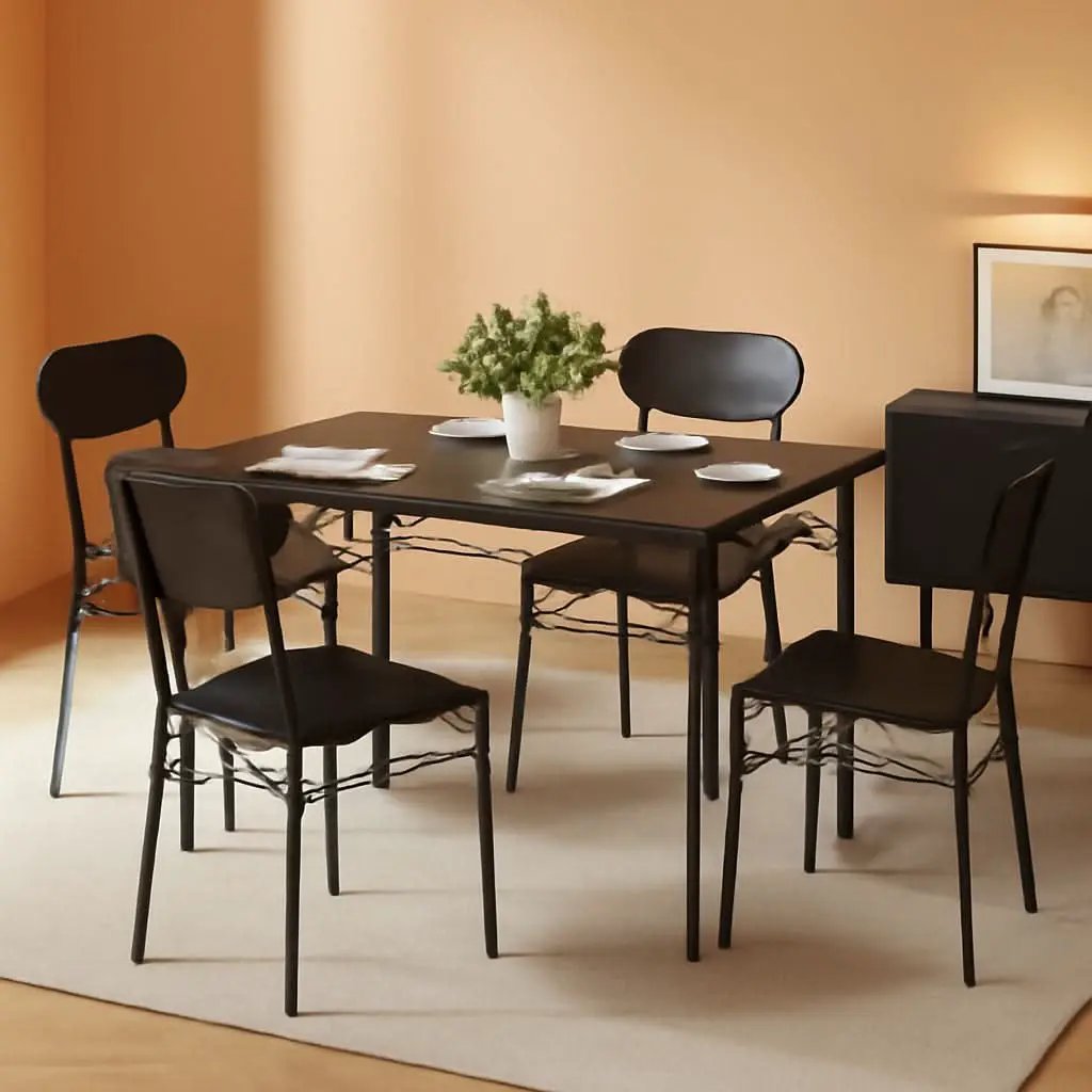 Black MDF Space Saving Dining Room Table Set With Chairs For Four from PriceLows™