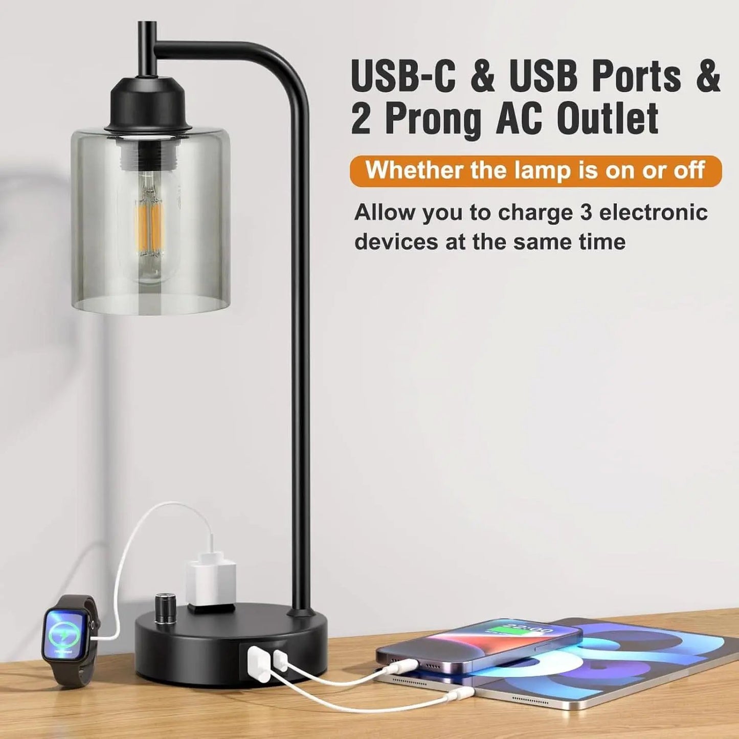Industrial Desk Lamps 2 Pack Dimmable With USB C Ports from PriceLows™