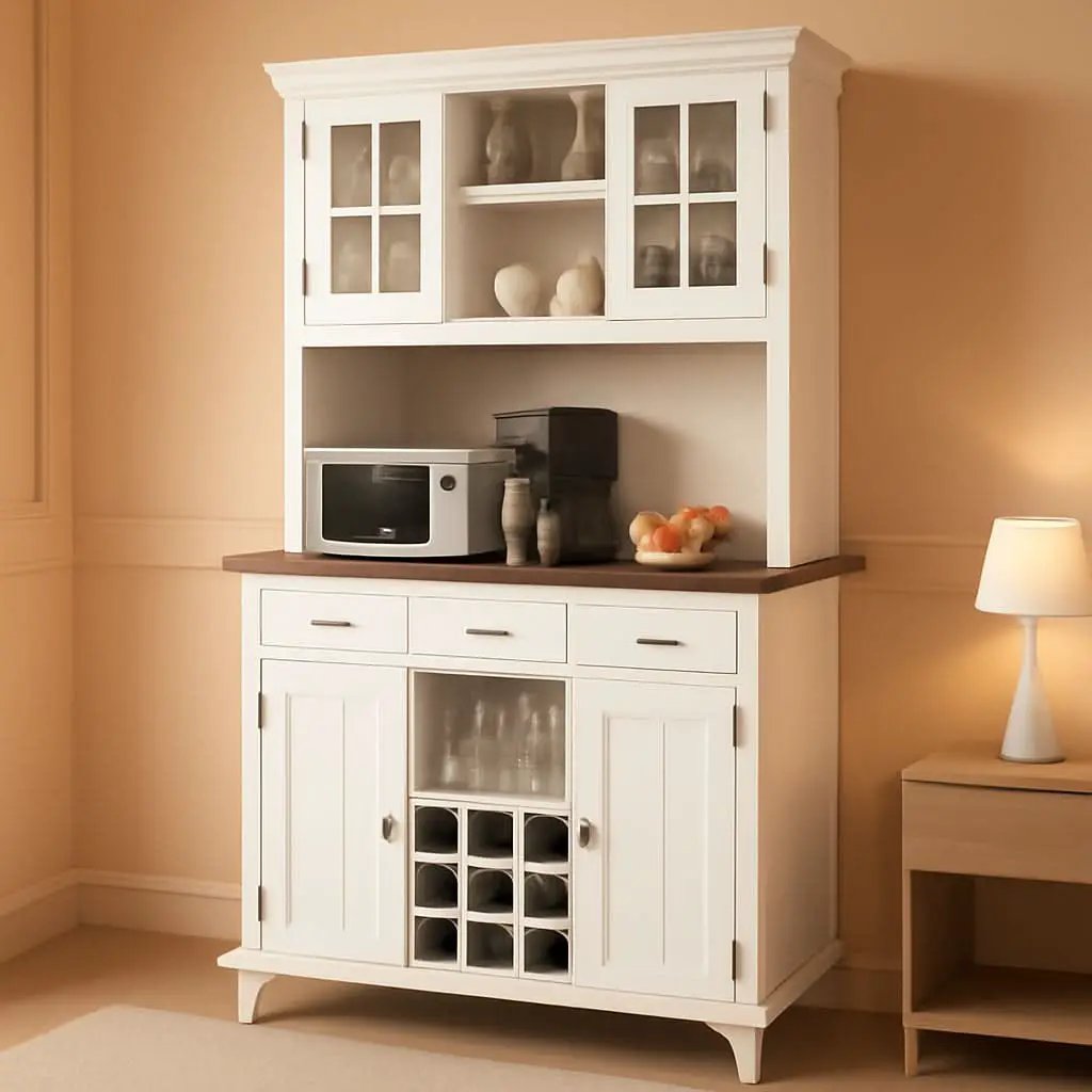 White Kitchen Hutch Sideboard With Built In Wine Rack from PriceLows™