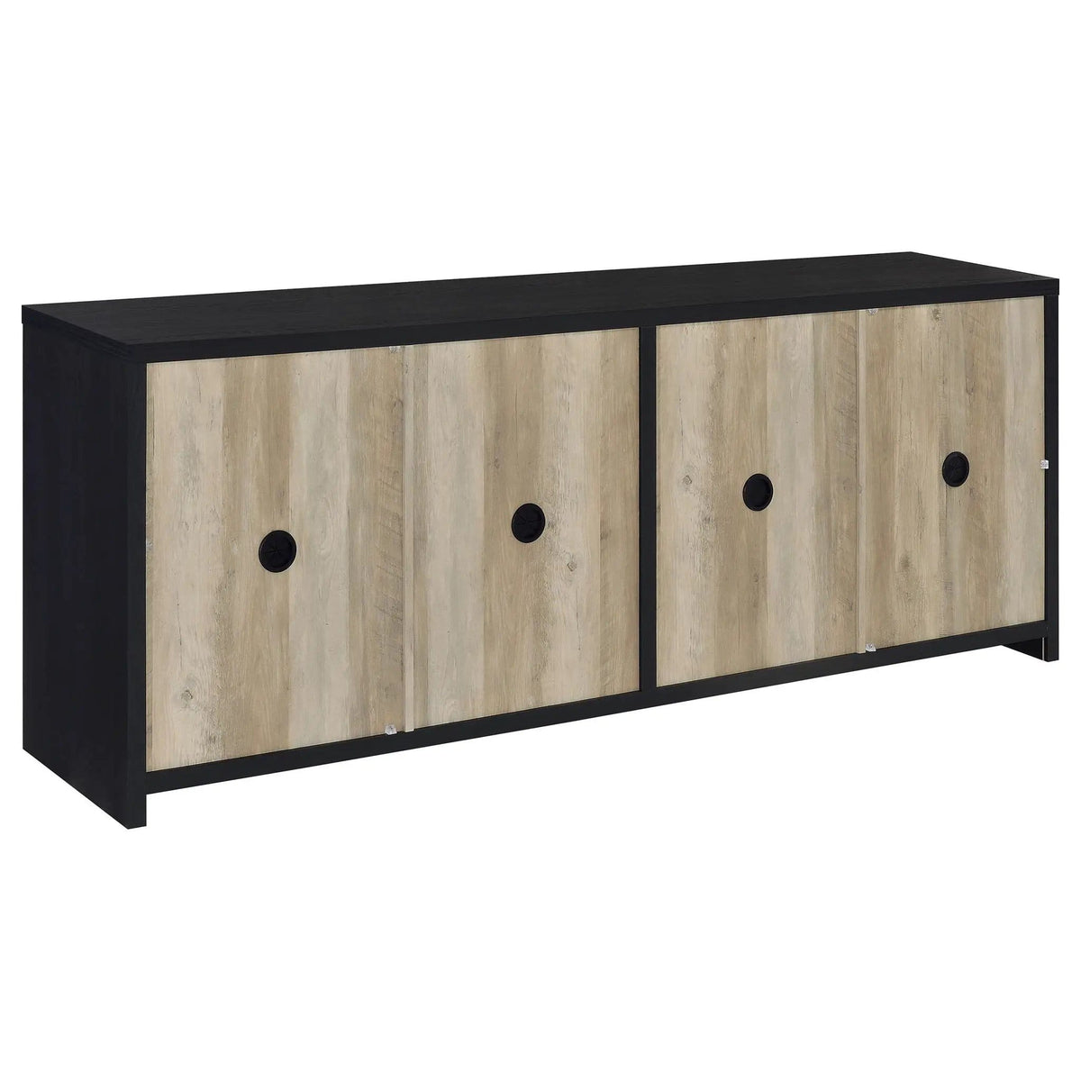 Denison 79-inch 4-door TV Stand Media Console | 79 x 15.5 x 30 in | Engineered Wood & Glass | Black