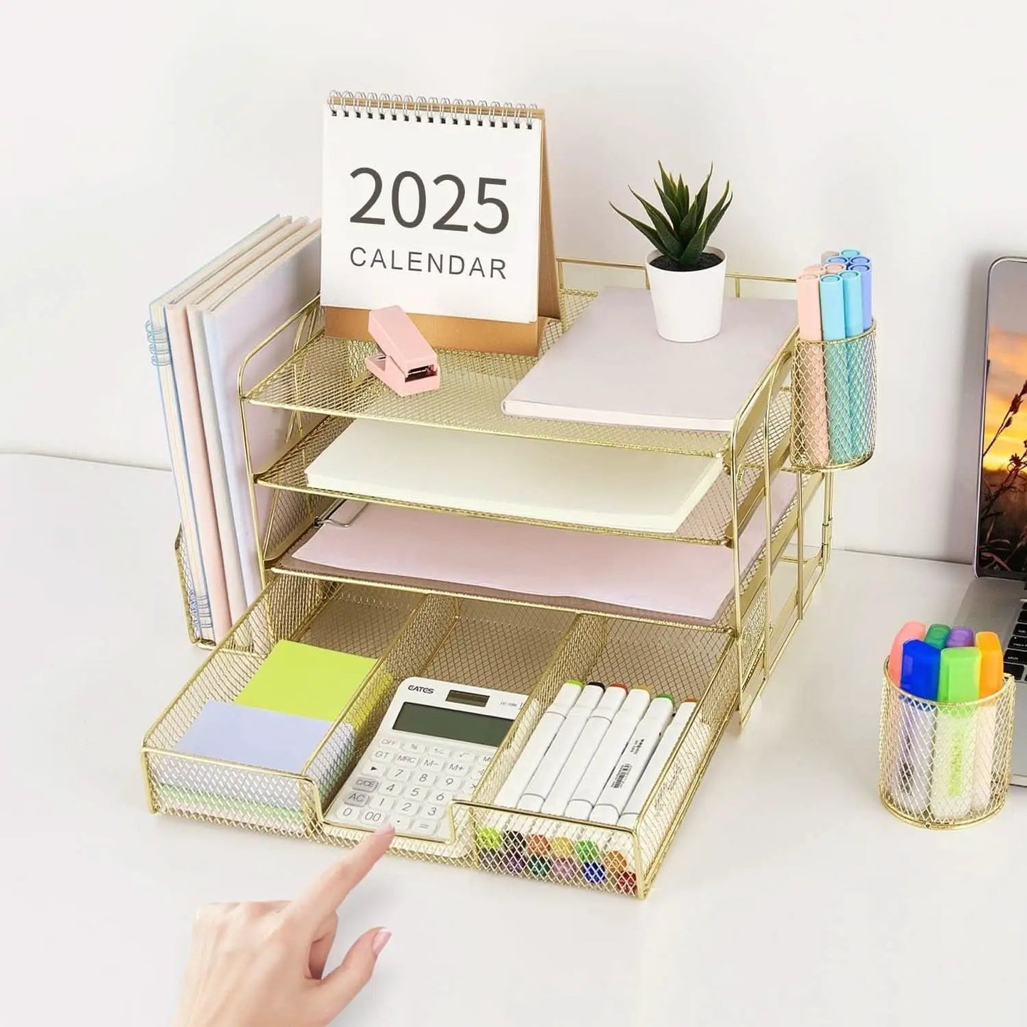 4 Tier Paper Tray Organizer With Drawer For Office Use from PriceLows™