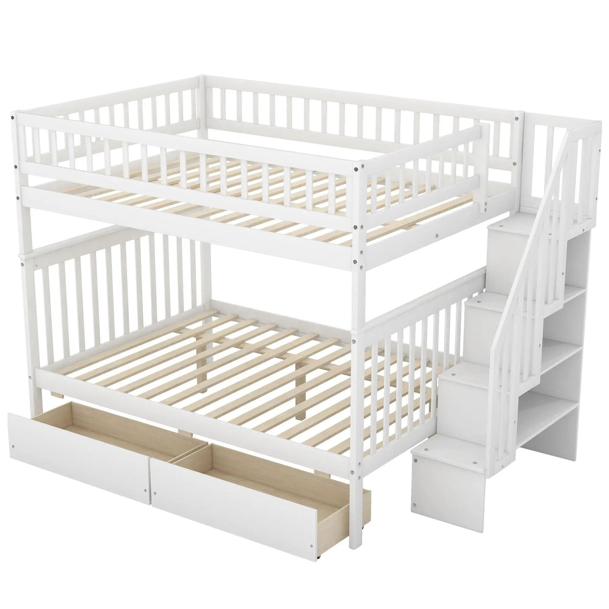 Twin Over Full Bunk Bed | Built In Staircase | Steel Frame