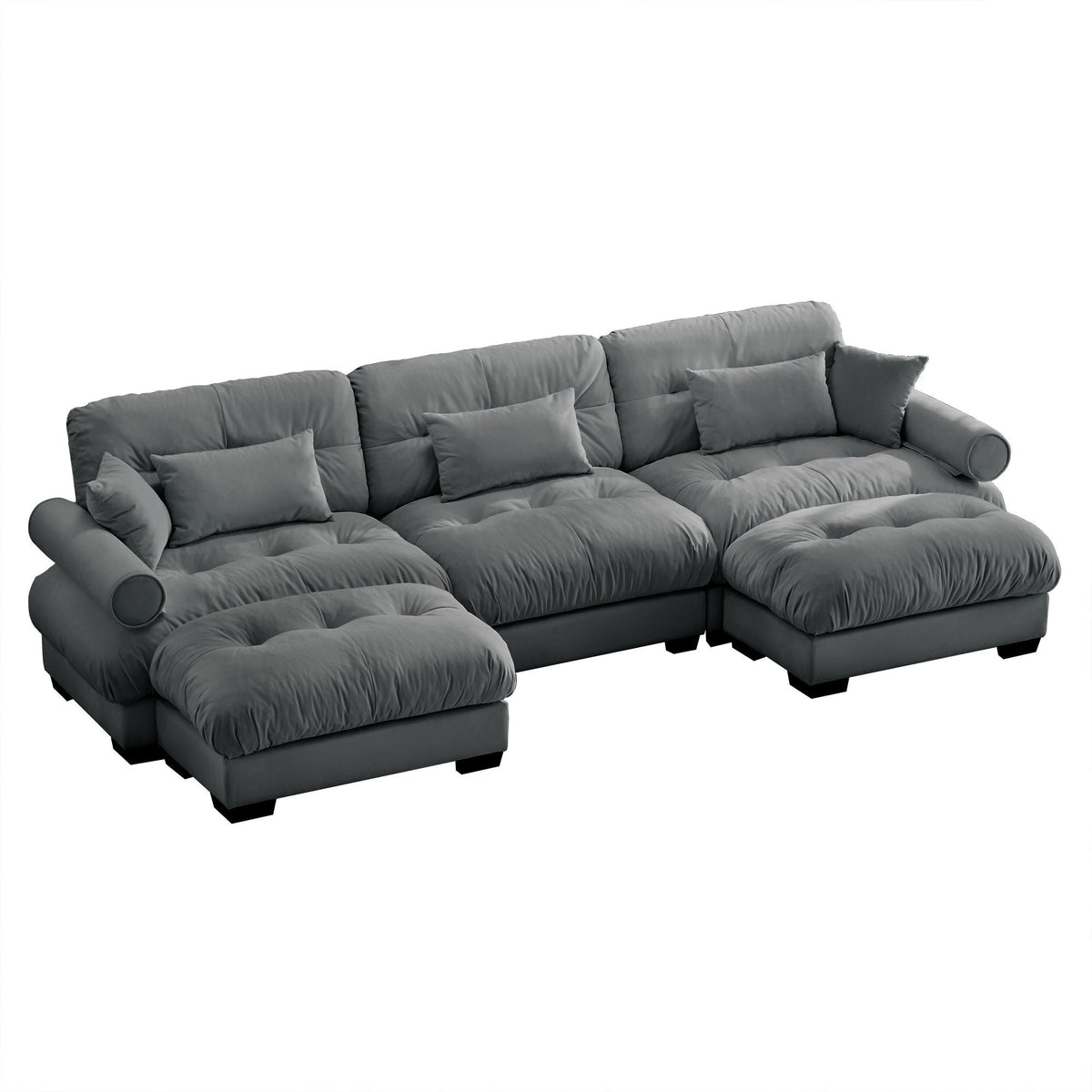 Modular Sectional Sofa | Deep Comfort Cushions | Vintage Fabric Ottoman