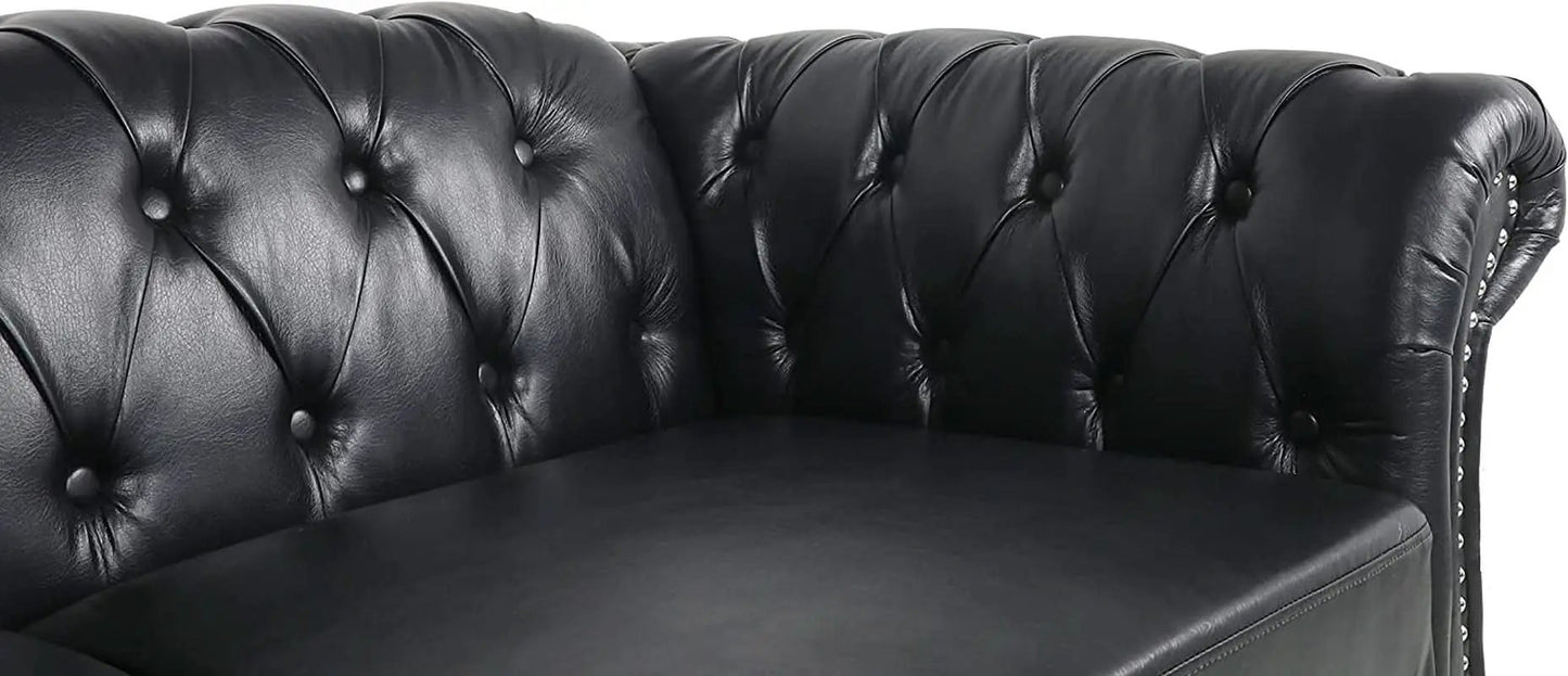 Sectional PU Leather Modular Sofa Couches, Black Tufted Cushions