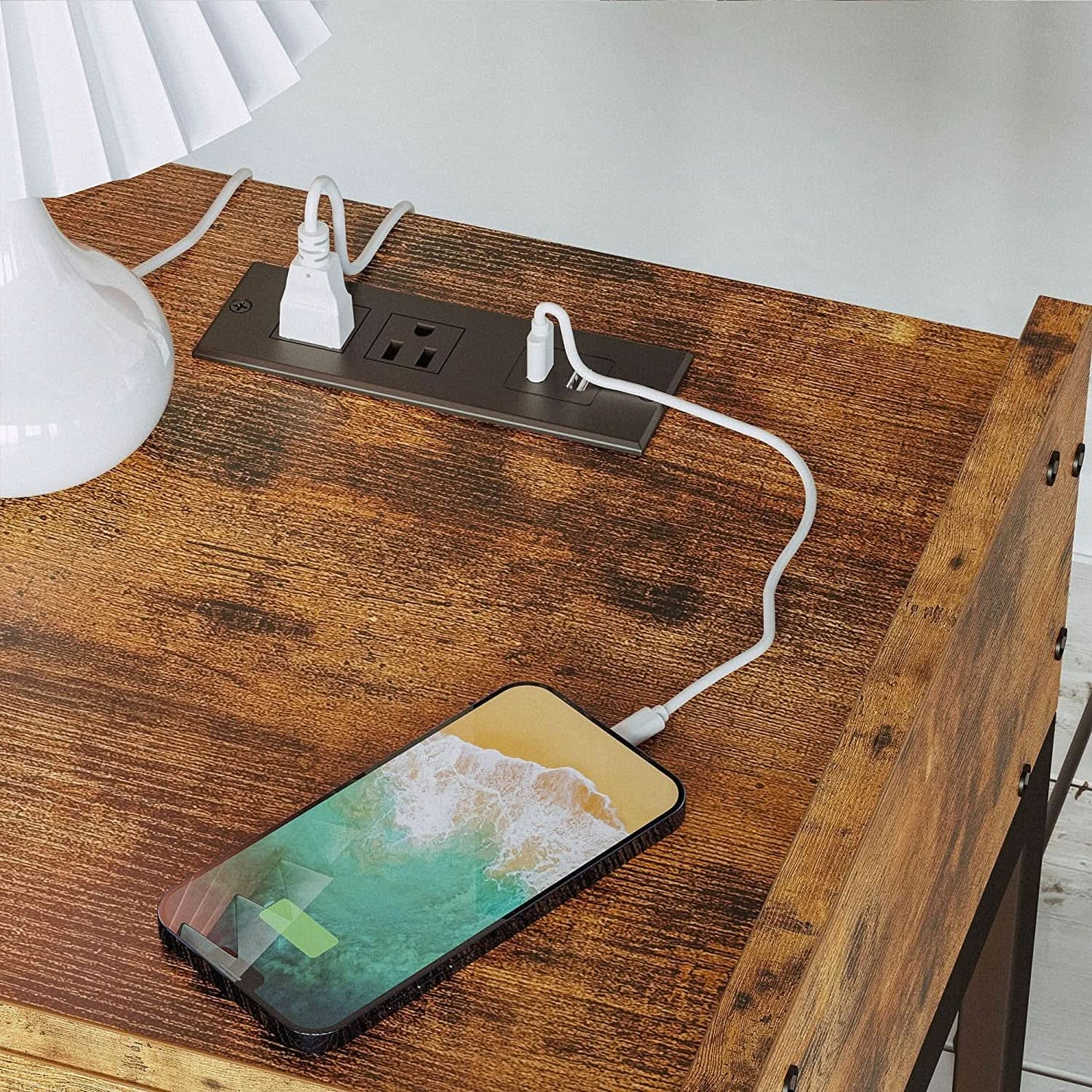 Bedside Table With Charging Station In Vintage Brown from PriceLows™