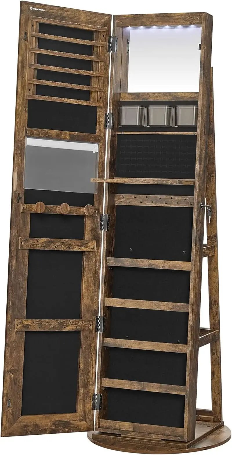Rustic Brown LED Mirror Jewelry Cabinet Armoire Lockable from PriceLows™