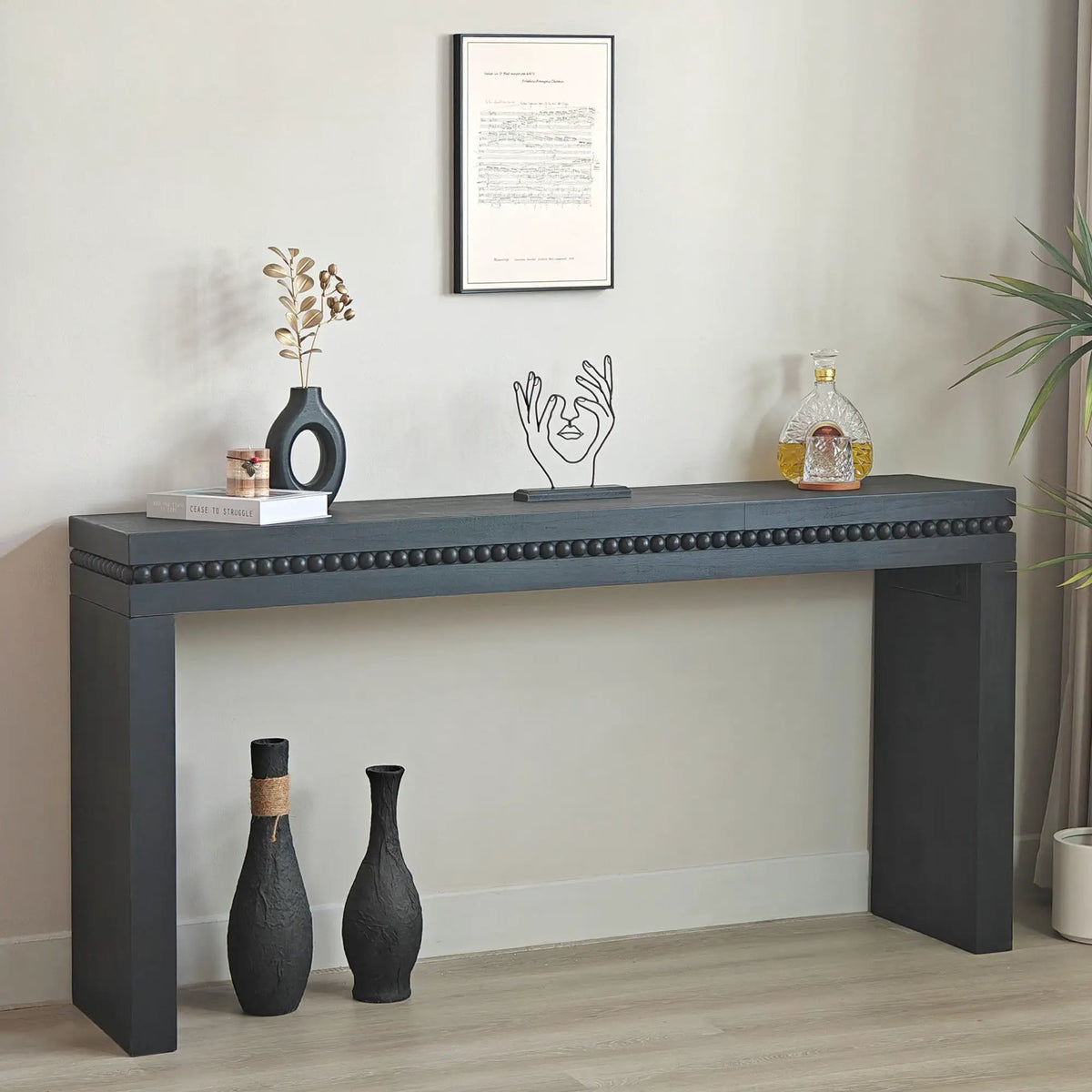 Rustic Wood Console Table | 64 Inch Width | Floating Top Design | Engineered Wood
