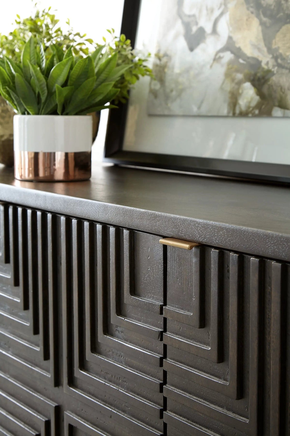 Elinmore Accent Cabinet | 57.88 x 16 x 36.25 in | Engineered Wood & Metal | Brown / Gold Finish