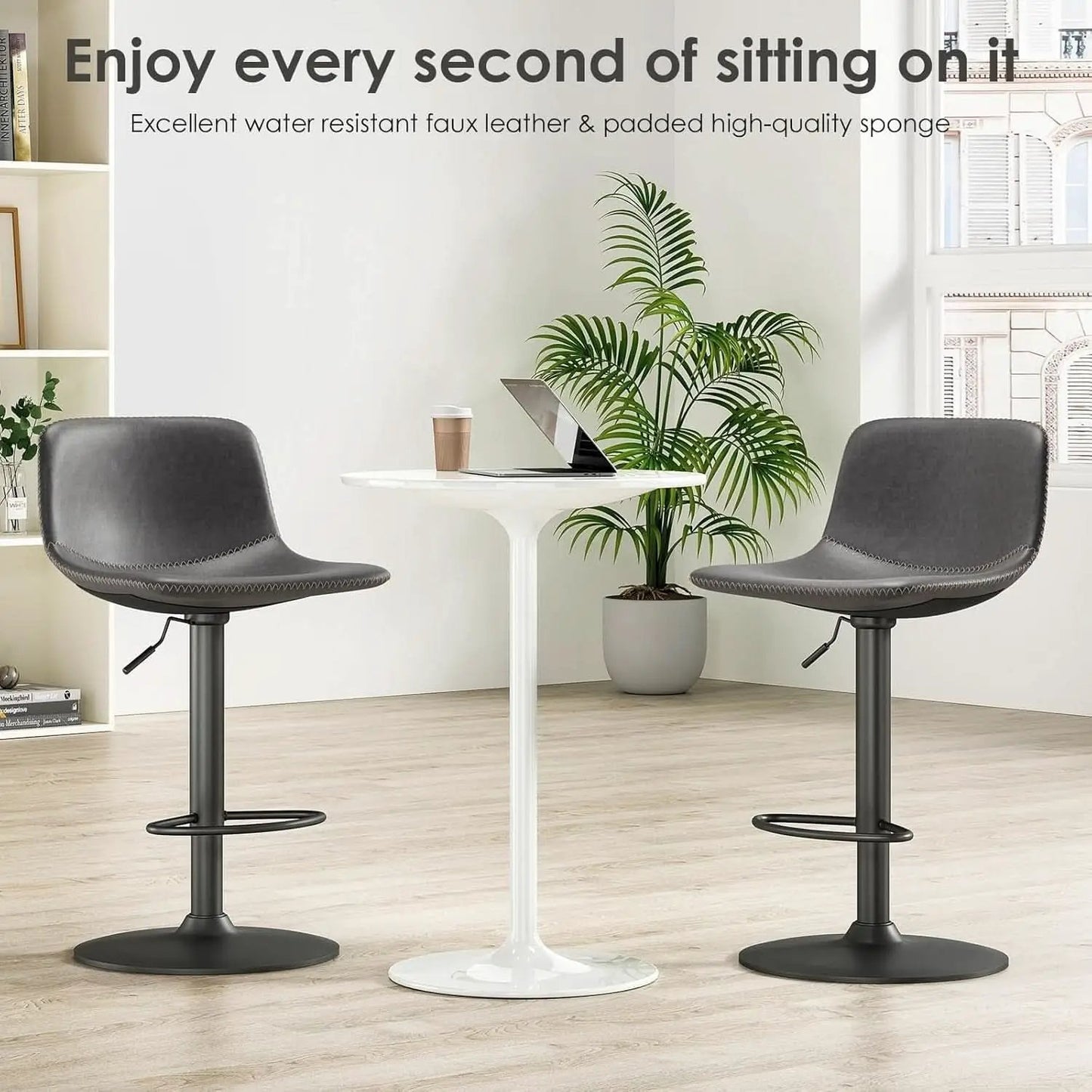 Adjustable Bar Stools Set of 2 PU Leather Back Support from PriceLows™