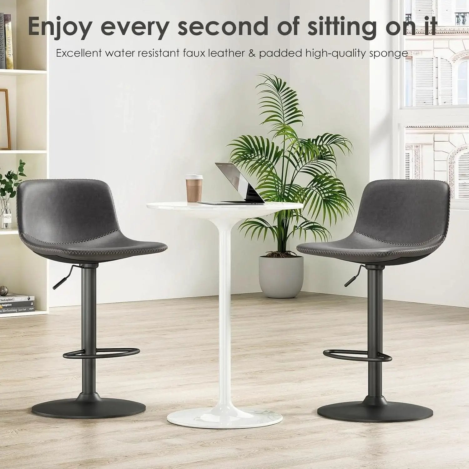 Adjustable Bar Stools Set of 2 PU Leather Back Support from PriceLows™