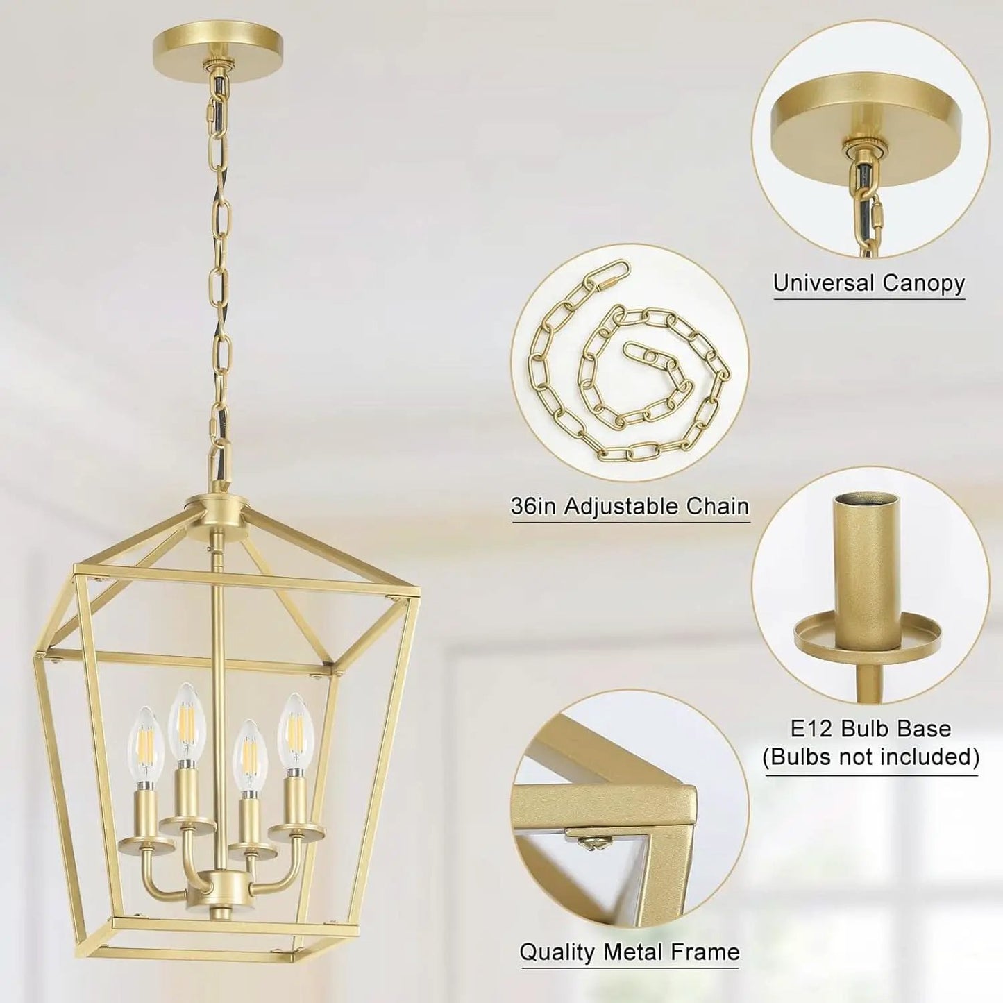 Industrial Gold Lantern Chandelier 4 Light Adjustable from PriceLows™