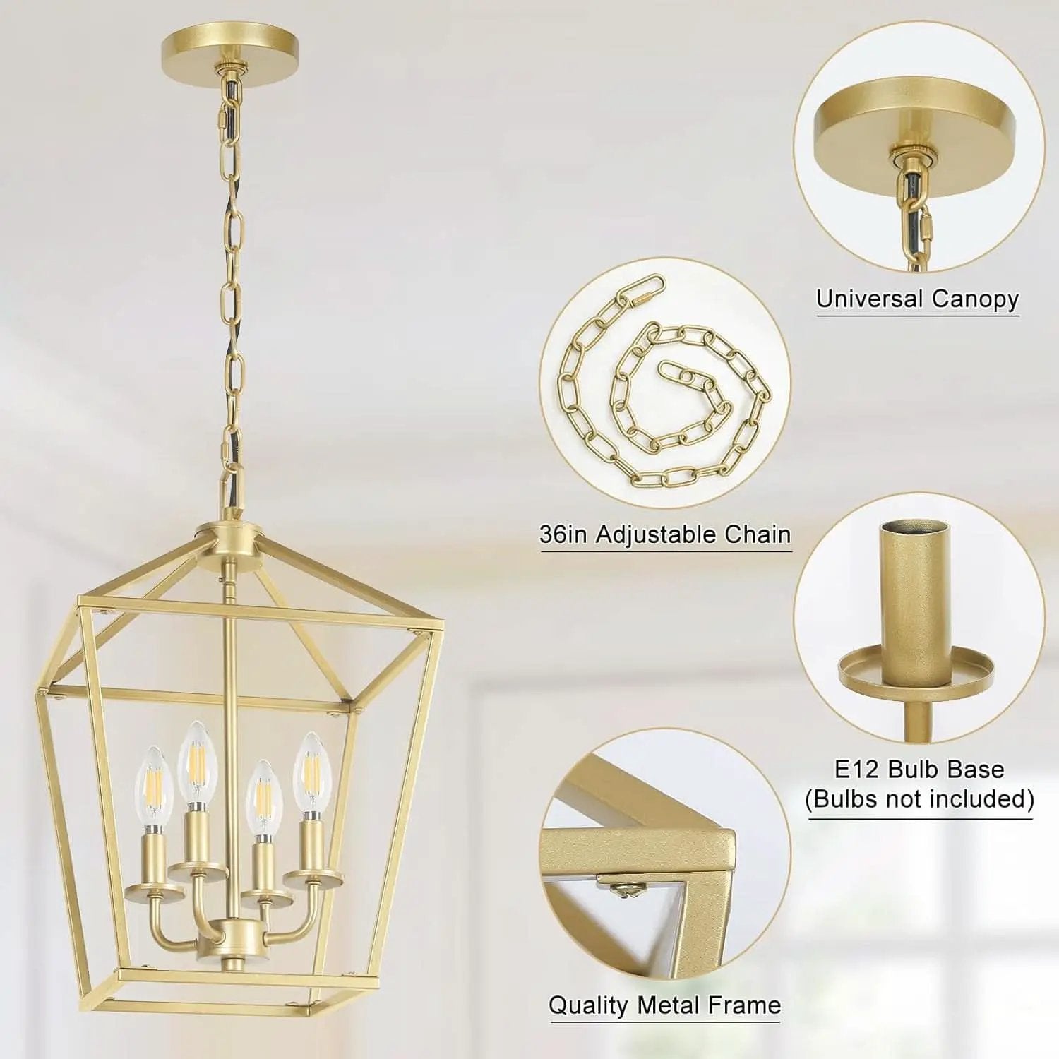 Industrial Gold Lantern Chandelier 4 Light Adjustable from PriceLows™