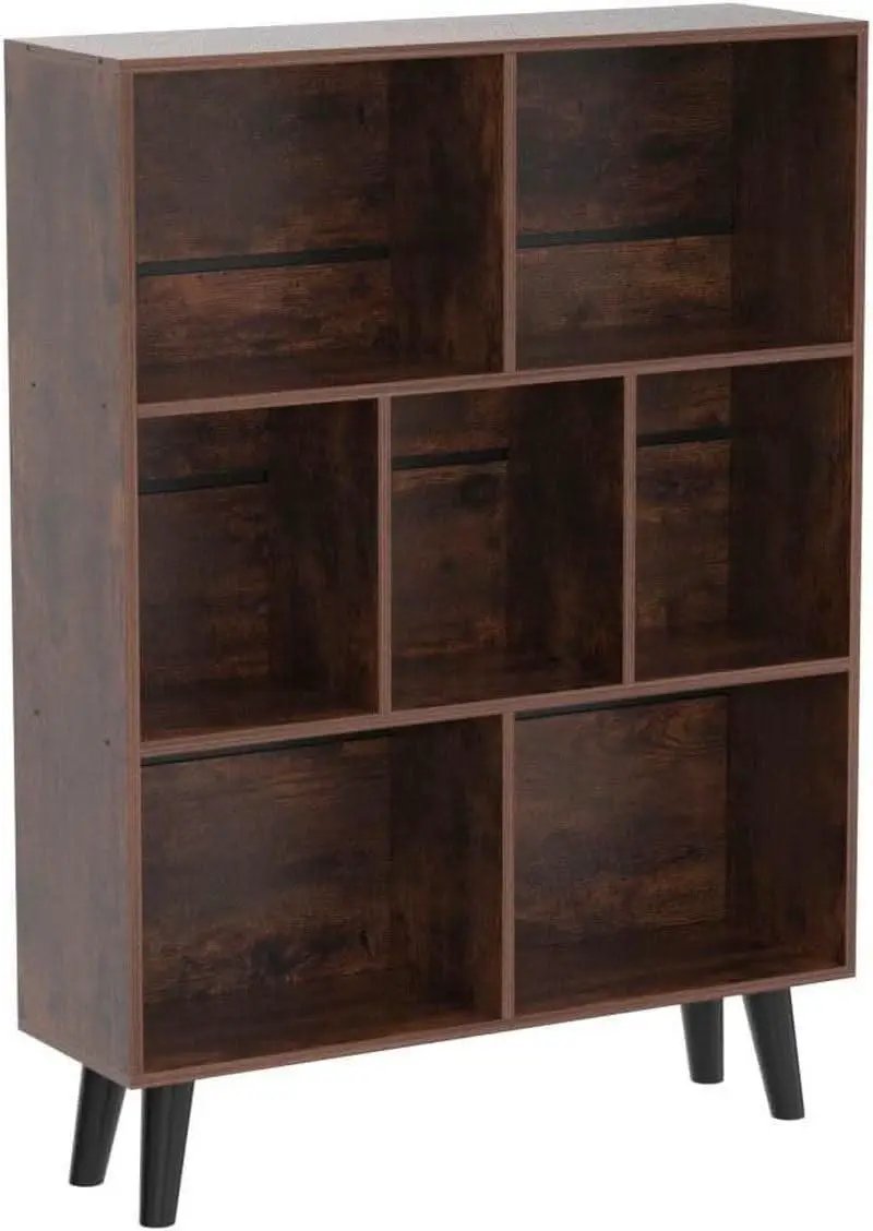Rustic Brown 3 Tier Cube Bookshelf With Open Sides from PriceLows™