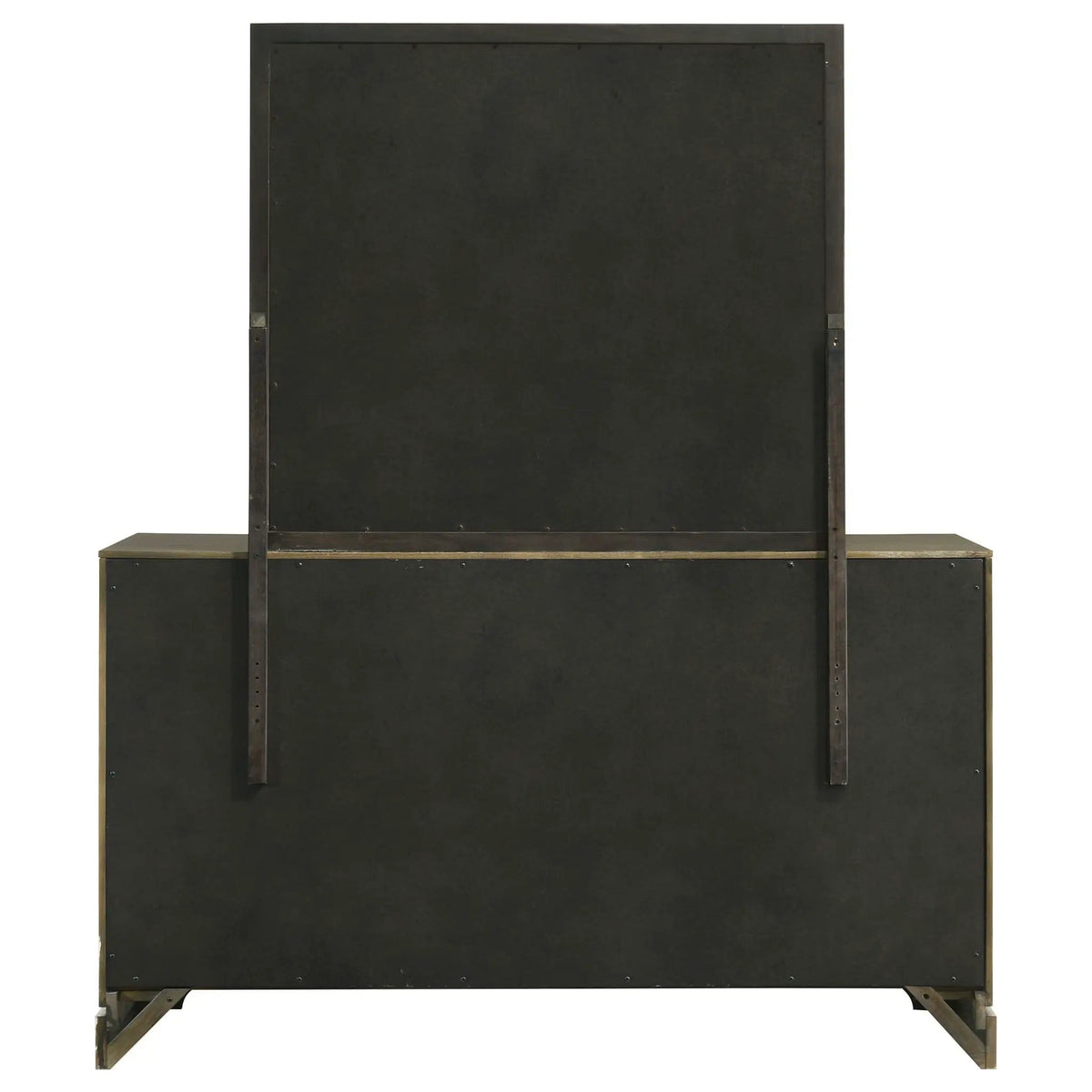 Gran Park 6-drawer Dresser and Mirror Dark Cocoa | 61 x 18.25 x 72.75 in | Veneer & Brass | Bedroom