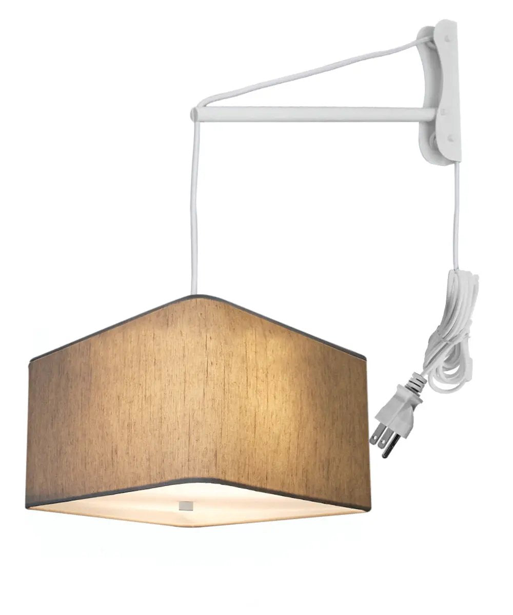 Wall Mount Pendant Light | Plug In 2 Light | Oatmeal Drum Shade | 14 Inch