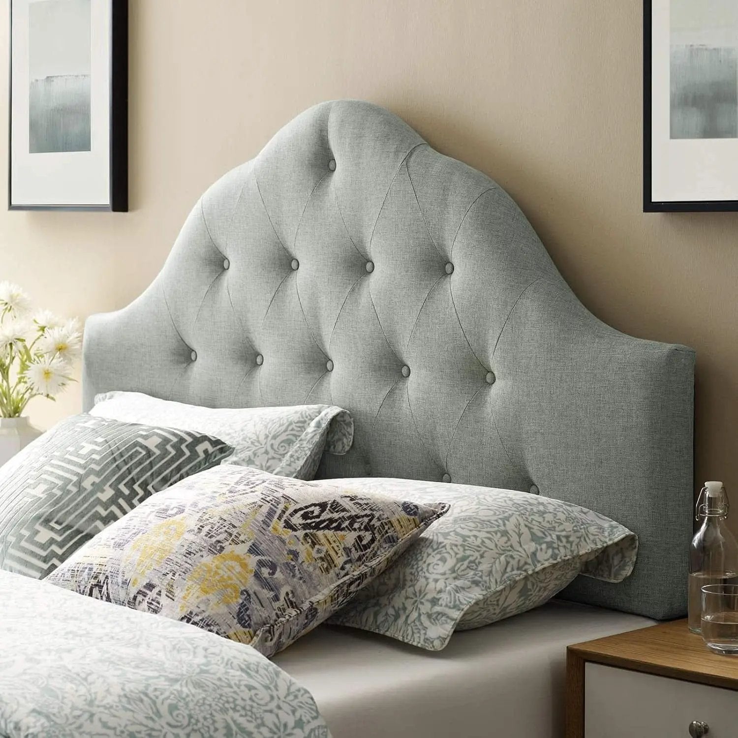Tufted Linen Upholstered Queen Headboard with High Arch from PriceLows™