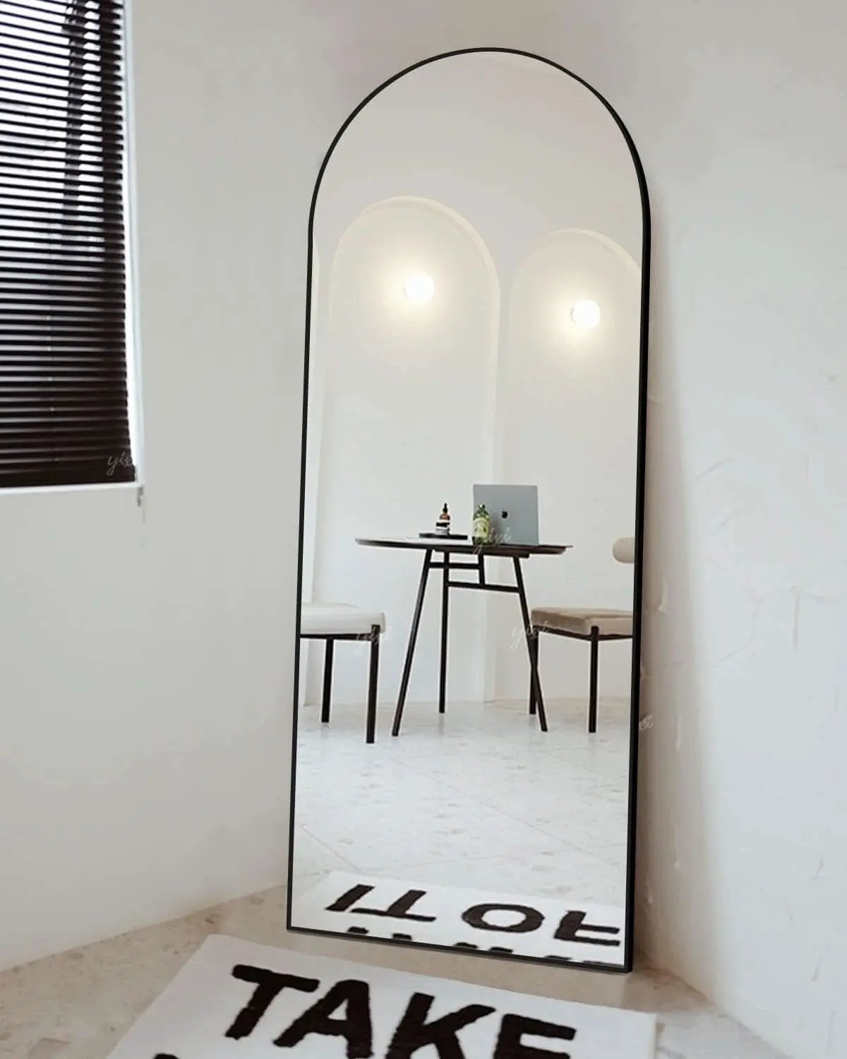 Black Full Length Floor Mirror With Stand Arched Top from PriceLows™