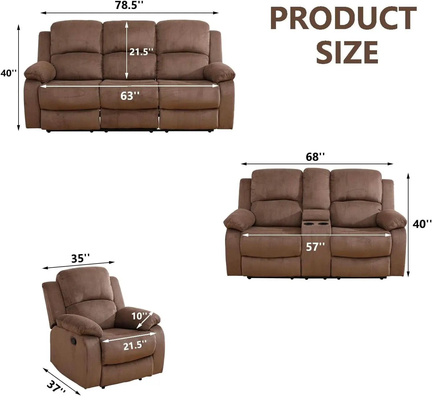 Manual Recliner Sofa Set In Brown Microfiber 3 Piece from PriceLows™