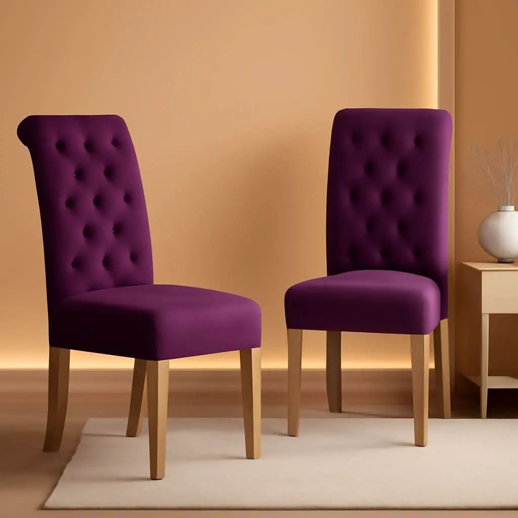 Solid Wood Purple Tufted Parsons Dining Chair Set of 2 from PriceLows™