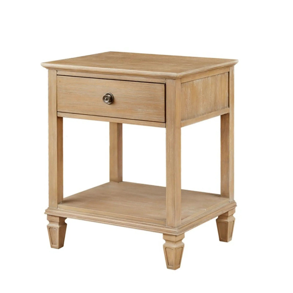 Victoria Bedside Table | Aged Brown Oak Finish | Drawer And Open Shelf | Wire Brush Detail