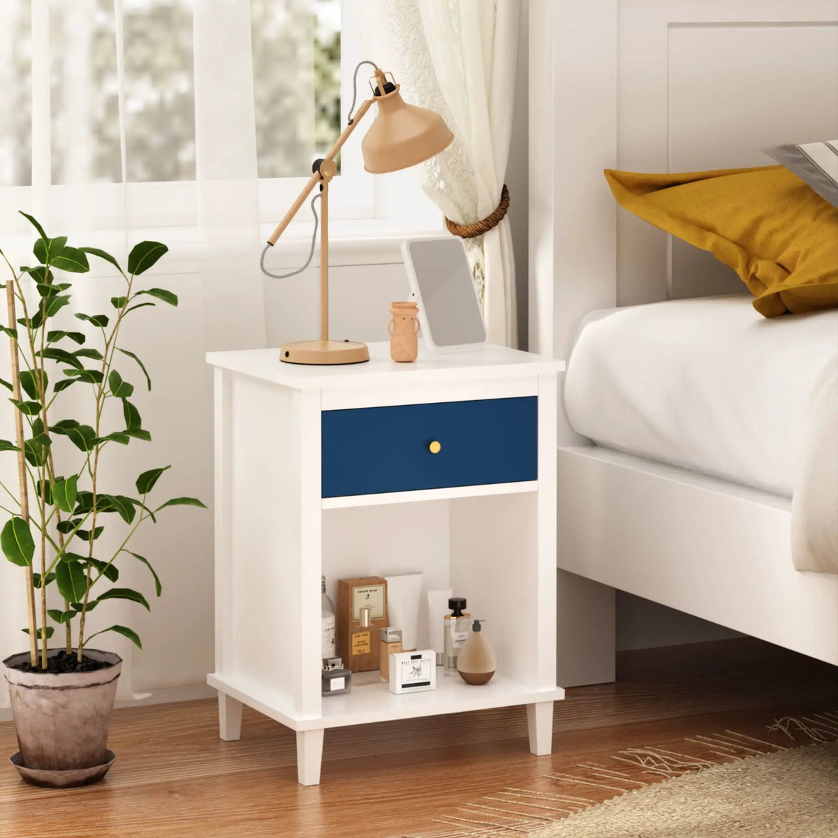 Nightstand With 1 Drawer And 1 Shelf | Aluminum Handles | Tip-Over Restraint | Child-Safe Design