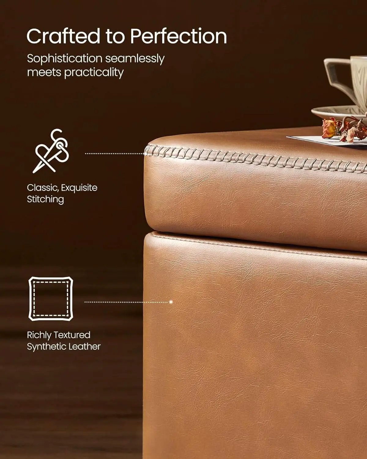 Caramel Brown 25 Gallon Large Capacity Storage Ottoman from PriceLows™